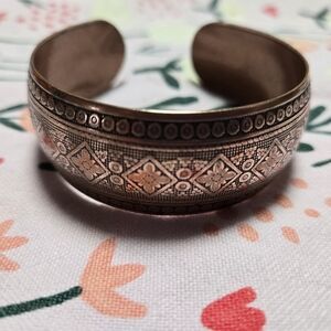 Copper Floral Cuff Bracelet Vintage